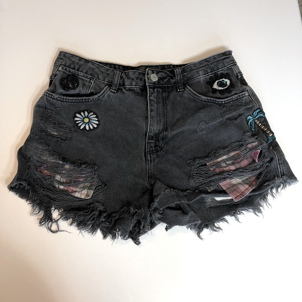 Zara Trafaluc Black Ripped and Patch Shorts Size 4